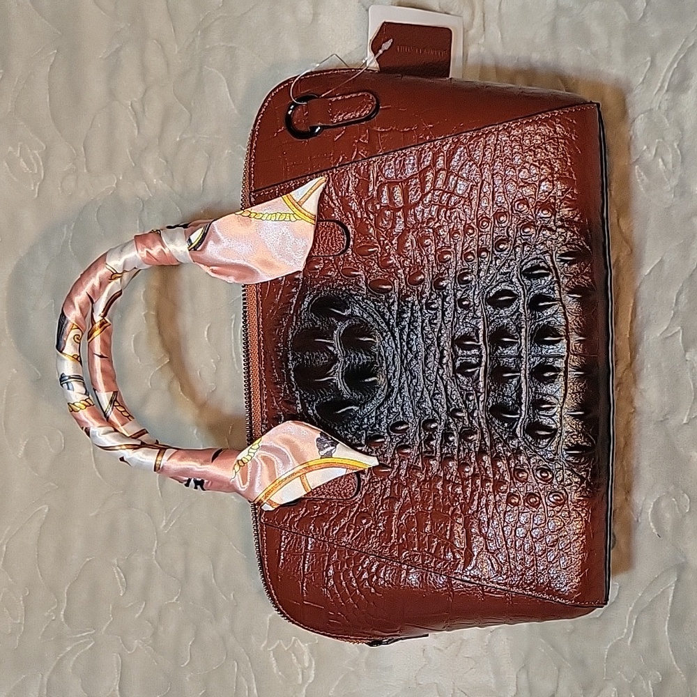 Brown Crocodile Embossed Genuine Leather Crossbody Bag
